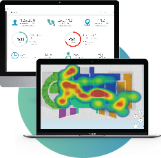 Two laptop screens showing indoor analytics.