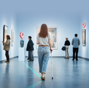 Visitor navigating a museum using Poilabs indoor navigation and location-based guidance